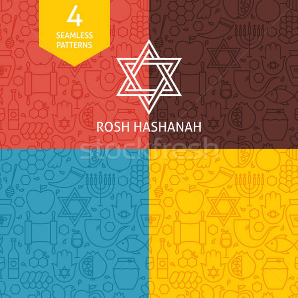 Thin Line Rosh Hashanah Holiday Patterns Set Stock photo © Anna_leni