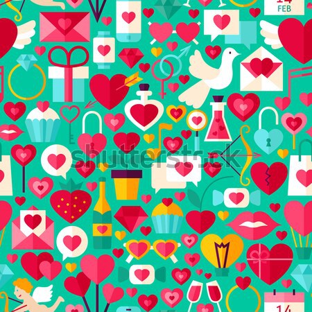 Valentine Day Vector Flat Design Blue Seamless Pattern Stock photo © Anna_leni