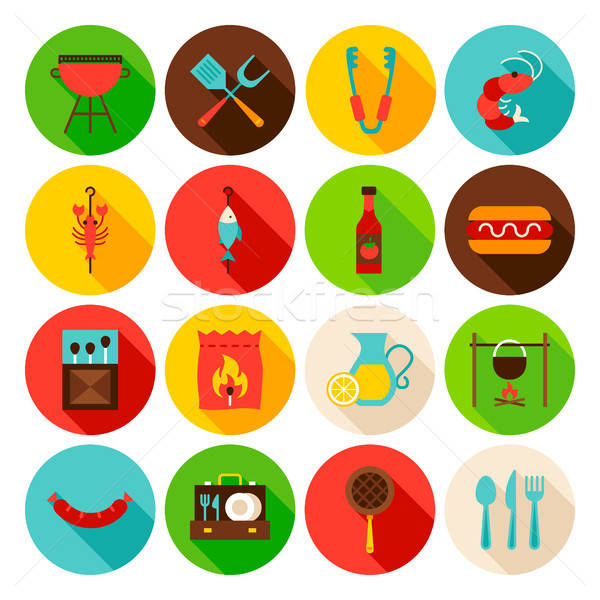 BBQ Party Circle Icons Set Stock photo © Anna_leni
