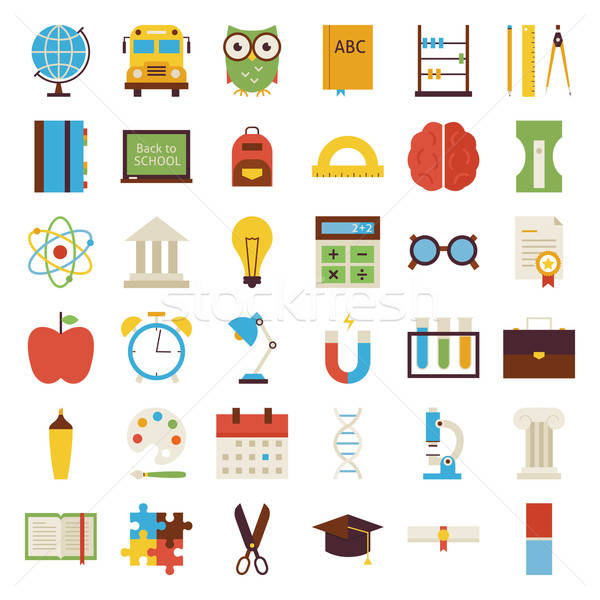 Stock photo: Big Flat Back to School Objects Set isolated over white