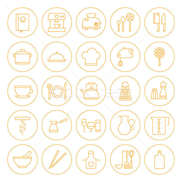 Line Circle Kitchenware and Cooking Icons Set Stock photo © Anna_leni
