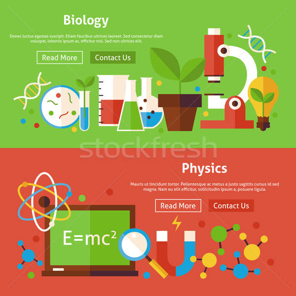 Biology and Physics Science Flat Website Banners Set Stock photo © Anna_leni