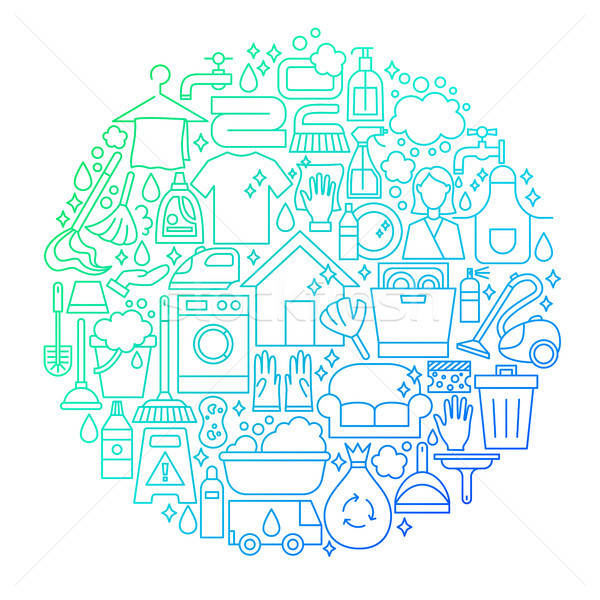 Cleaning Services Line Icon Circle Design Stock photo © Anna_leni