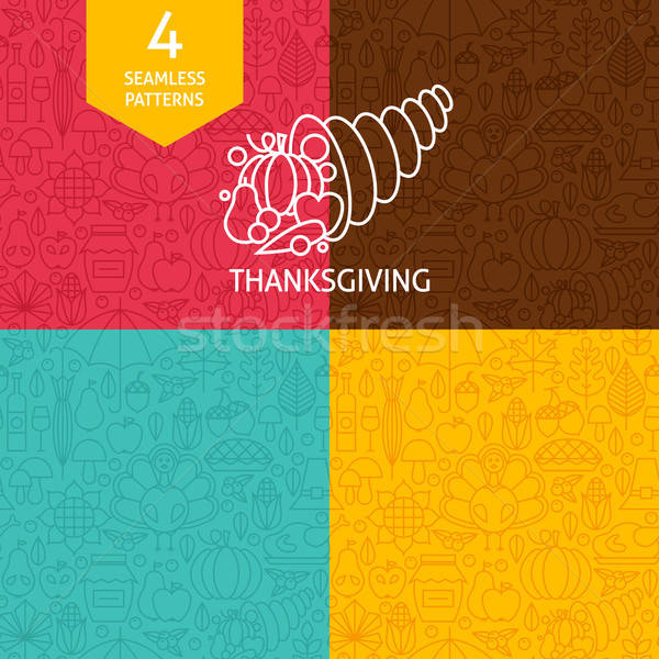 Thin Line Thanksgiving Day Holiday Patterns Set Stock photo © Anna_leni