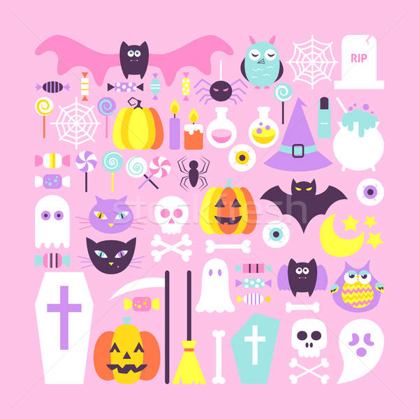 Stockfoto: Cute · halloween · objecten · modieus · kleuren · stijl
