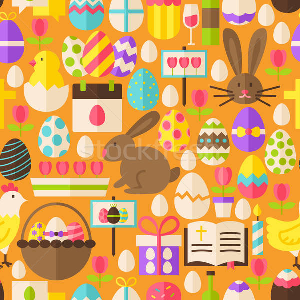 Happy Easter Vector Flat Design Orange Seamless Pattern Stock photo © Anna_leni