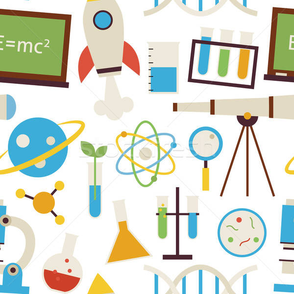 Flat Seamless Pattern Science and Education Objects over White Stock photo © Anna_leni