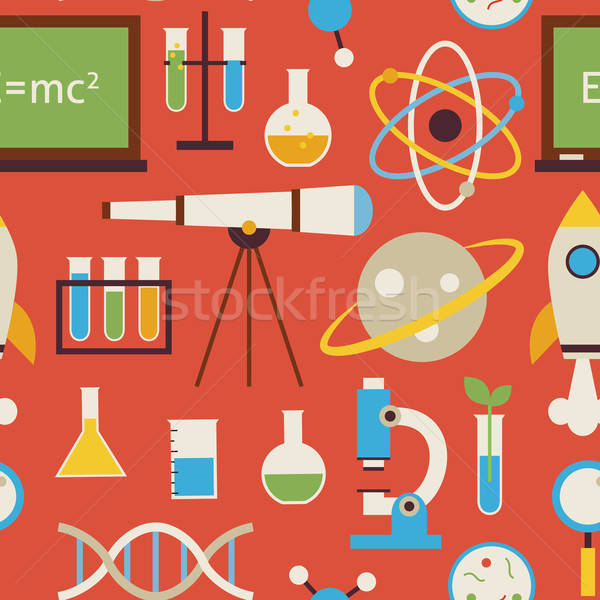 Flat Seamless Pattern Science and Education Objects over Red Stock photo © Anna_leni