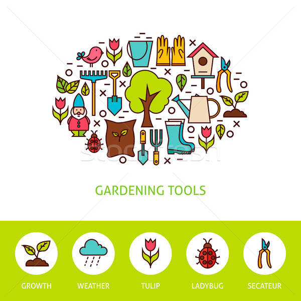 Stock photo: Gardening Tools Flat Outline Design Template with Icons