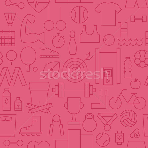 Thin Line Sport Items and Fitness Seamless Pink Pattern Stock photo © Anna_leni