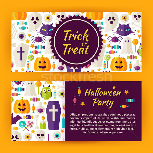 Trick or Treat Halloween Party Flat Style Vector Template Banner Stock photo © Anna_leni