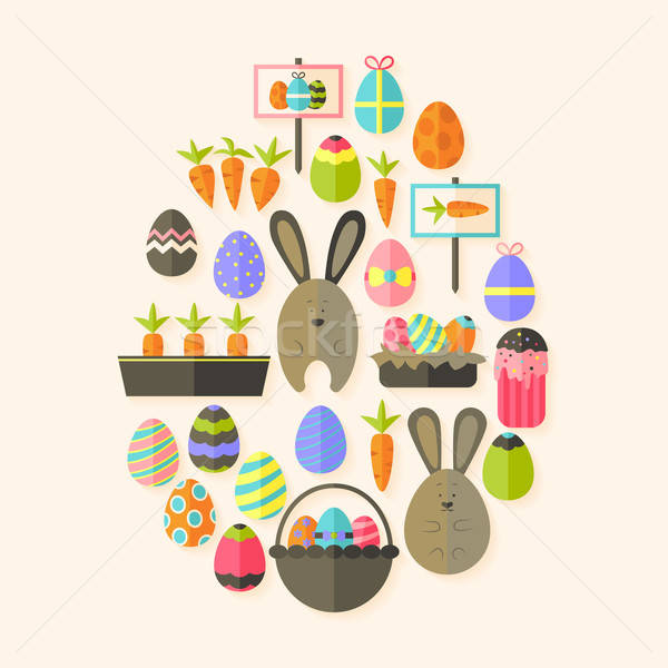Stock fotó: Húsvét · ünnep · ikon · szett · tojás · alakú · árnyék