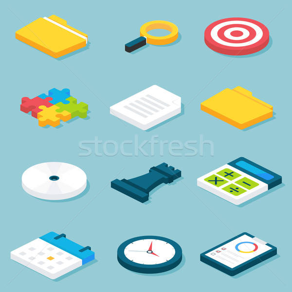 Flat Isometric Business Objects Set Stock photo © Anna_leni