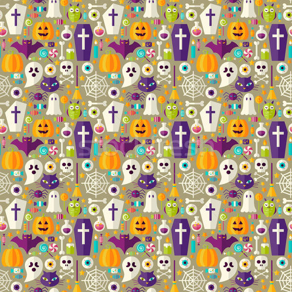Flat Beige Halloween Party Seamless Pattern Stock photo © Anna_leni