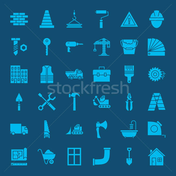 Stock foto: Gebäude · Bau · solide · Web-Icons · Vektor · Set