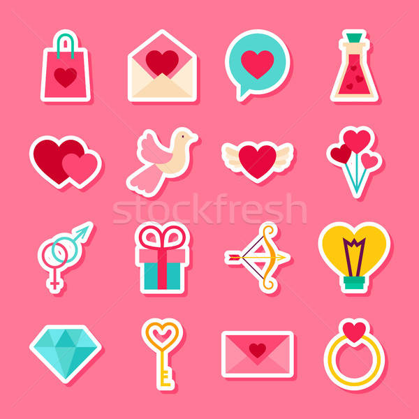 Stockfoto: Gelukkig · Valentijn · dag · stickers · collectie · liefde