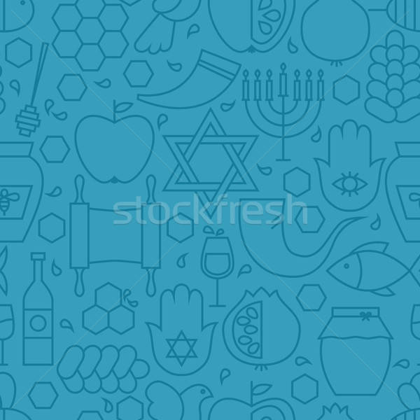 Thin Line Holiday Rosh Hashanah Blue Seamless Pattern Stock photo © Anna_leni