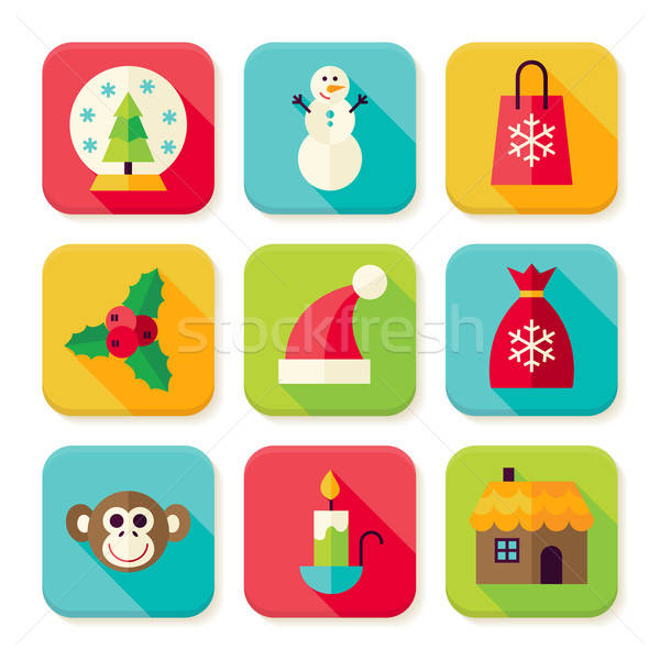 Stock photo: Winter Christmas New Year Square App Icons Set