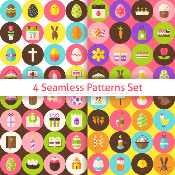 Four Vector Flat Happy Easter Seamless Pattern Set with Circles Stock photo © Anna_leni