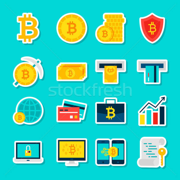 Bitcoin valuta autocolante stil colectie financiar Imagine de stoc © Anna_leni