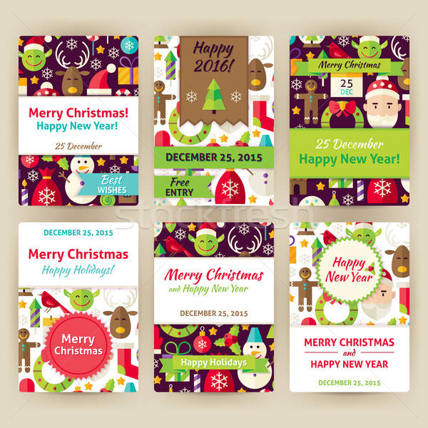 Happy New Year Flat Vector Invitation Template Set Stock photo © Anna_leni