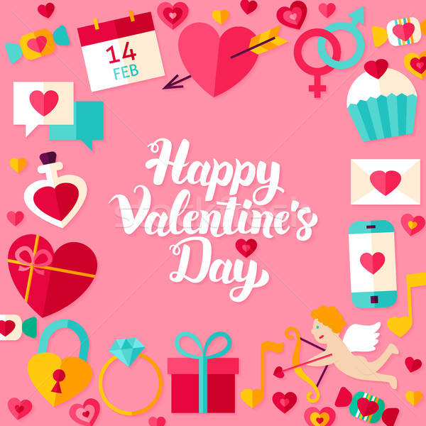 Stock photo: Happy Valentine Day Lettering Postcard