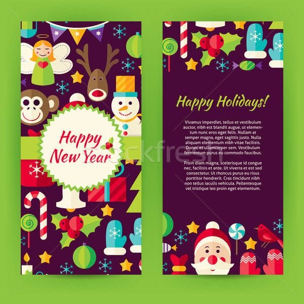 Stock photo: Flyer Template of Flat Happy New Year Objects and Elements