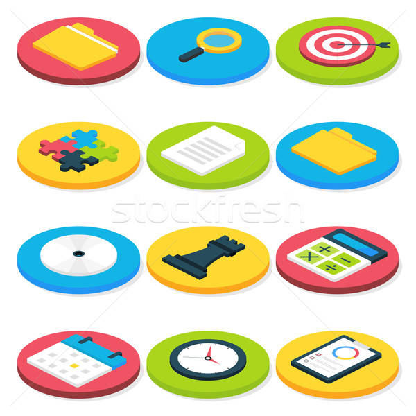 Flat Isometric Circle Business Icons Set Stock photo © Anna_leni