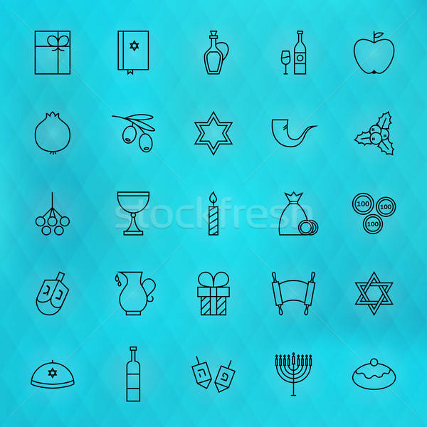 Happy Hanukkah Thin Line Icons Set Stock photo © Anna_leni