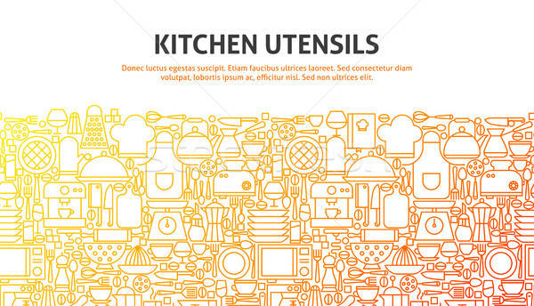 Kuchnia przybory line projektowanie stron internetowych banner szablon Zdjęcia stock © Anna_leni