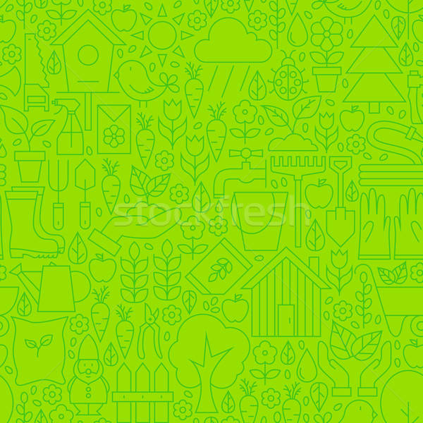 Thin Gardening Tools Line Seamless Green Pattern Stock photo © Anna_leni