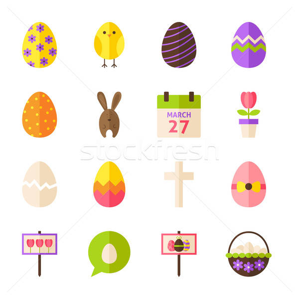Happy Easter Flat Objects Set isolated over White Stock photo © Anna_leni