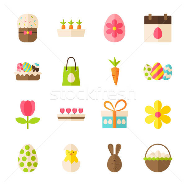 Happy Easter Spring Flat Objects Set isolated over White Stock photo © Anna_leni