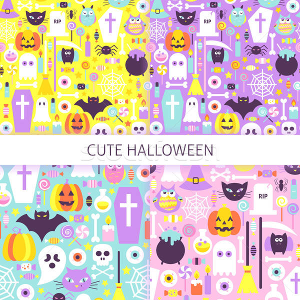 Cute halloween zestaw projektu wektora Zdjęcia stock © Anna_leni