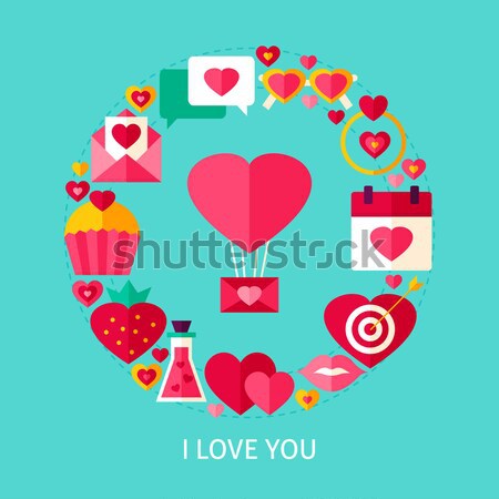 Vector Flat Style Valentines Day Objects Concept Stock photo © Anna_leni