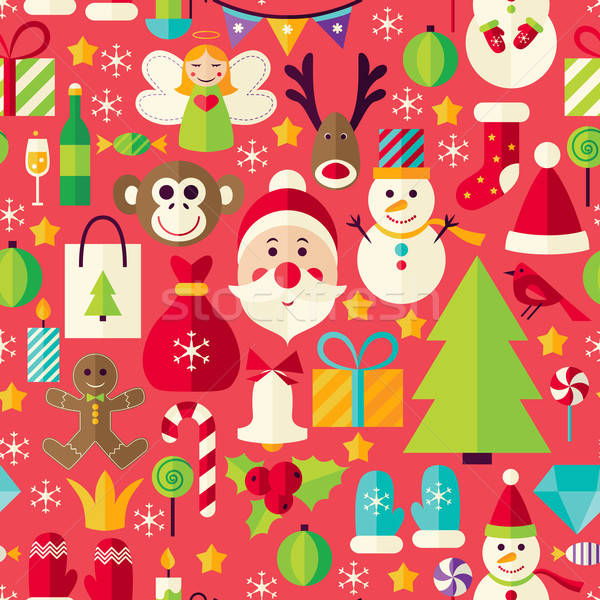 Happy New Year Vector Flat Design Red Seamless Pattern Stock photo © Anna_leni