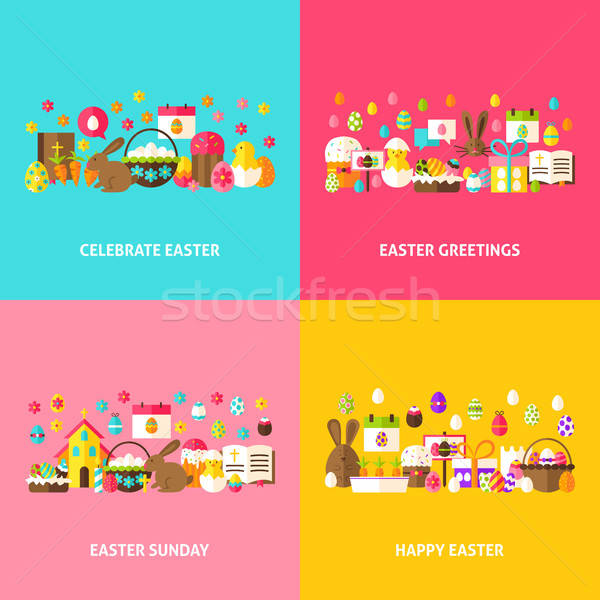 Happy Easter Greeting Set Stock photo © Anna_leni