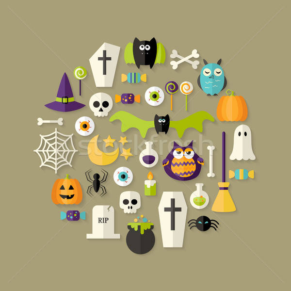 Halloween Flat Icons Set Over Light Brown Stock photo © Anna_leni