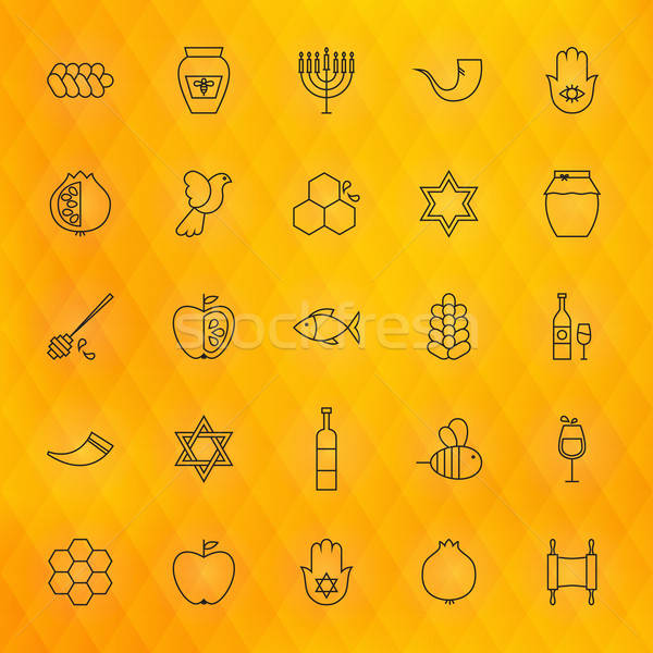 Rosh Hashanah Thin Line Icons Set Stock photo © Anna_leni