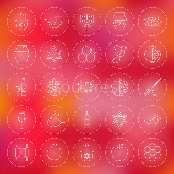 Thin Outline Jewish New Year Circle Line Icons Set Stock photo © Anna_leni