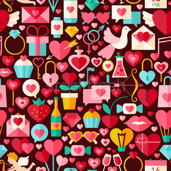 Valentine Day Vector Flat Design Dark Seamless Pattern Stock photo © Anna_leni