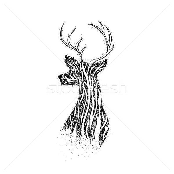 Сток-фото: дерево · северный · олень · стиль · футболки · дизайна · татуировка