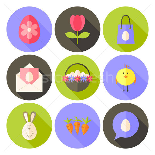 Easter flat styled circle icon set 2 with long shadow Stock photo © Anna_leni