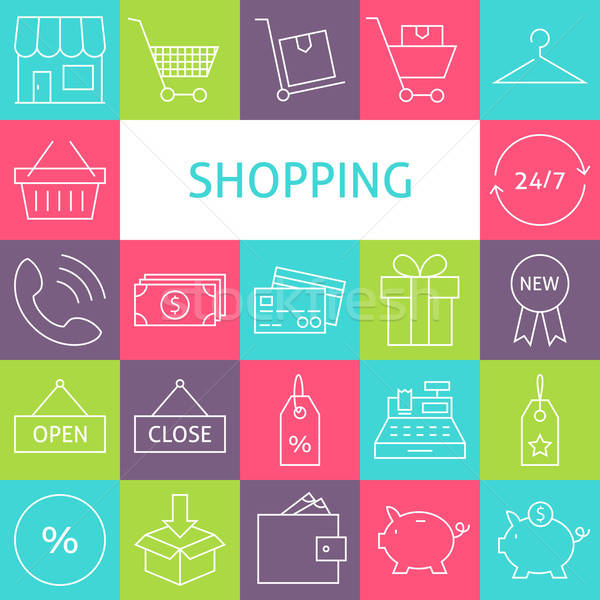 Vector Line Art Modern Shopping and Retail Icons Set Stock photo © Anna_leni