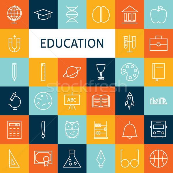 Stock photo: Vector Flat Line Art Modern School and Education Icons Set