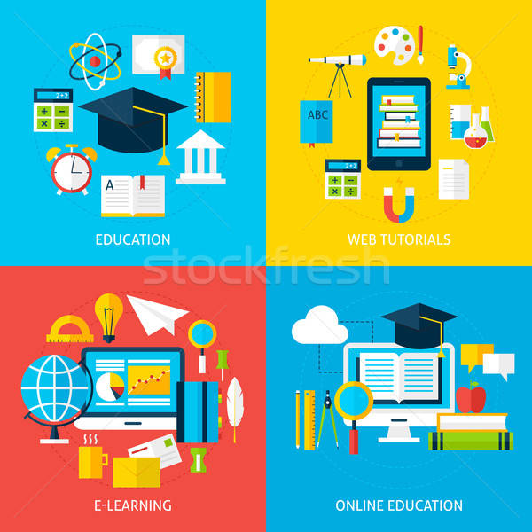 Online Education and Learning Service Flat Concepts Set Stock photo © Anna_leni