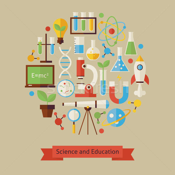 Vector stijl wetenschap onderwijs objecten ontwerp Stockfoto © Anna_leni