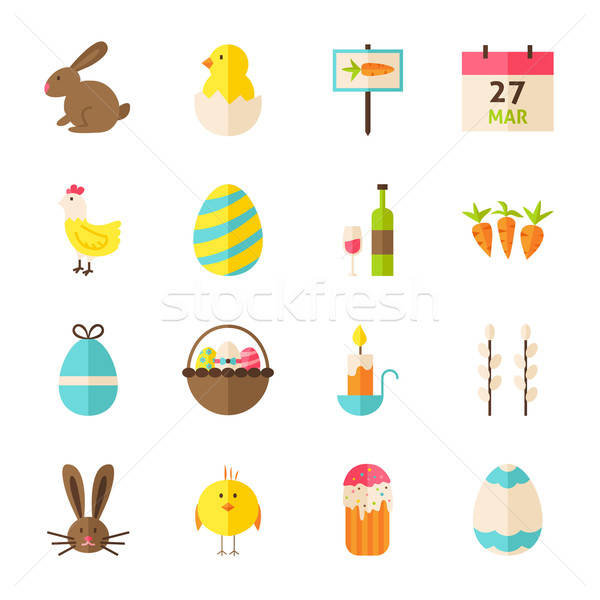 Happy Spring Easter Objects Set isolated over White Stock photo © Anna_leni