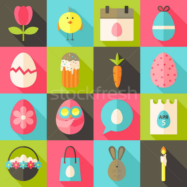 Easter flat styled icon set 2 with long shadow Stock photo © Anna_leni