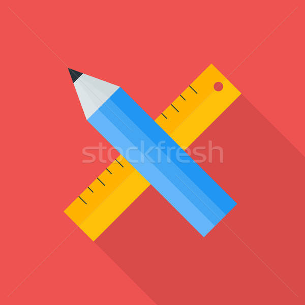 Stock photo: Pencil and ruler flat stylized